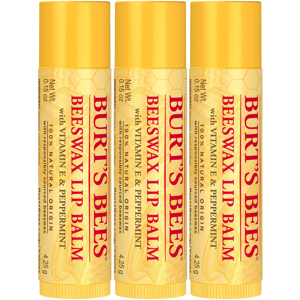 Natural Moisturizing Lip Balm with Beeswax, Vitamin E & Peppermint Oil, 4 Count Y393227