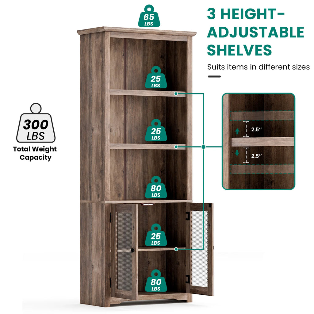 70" Tall 5-Shelf Bookshelf with Doors T83980