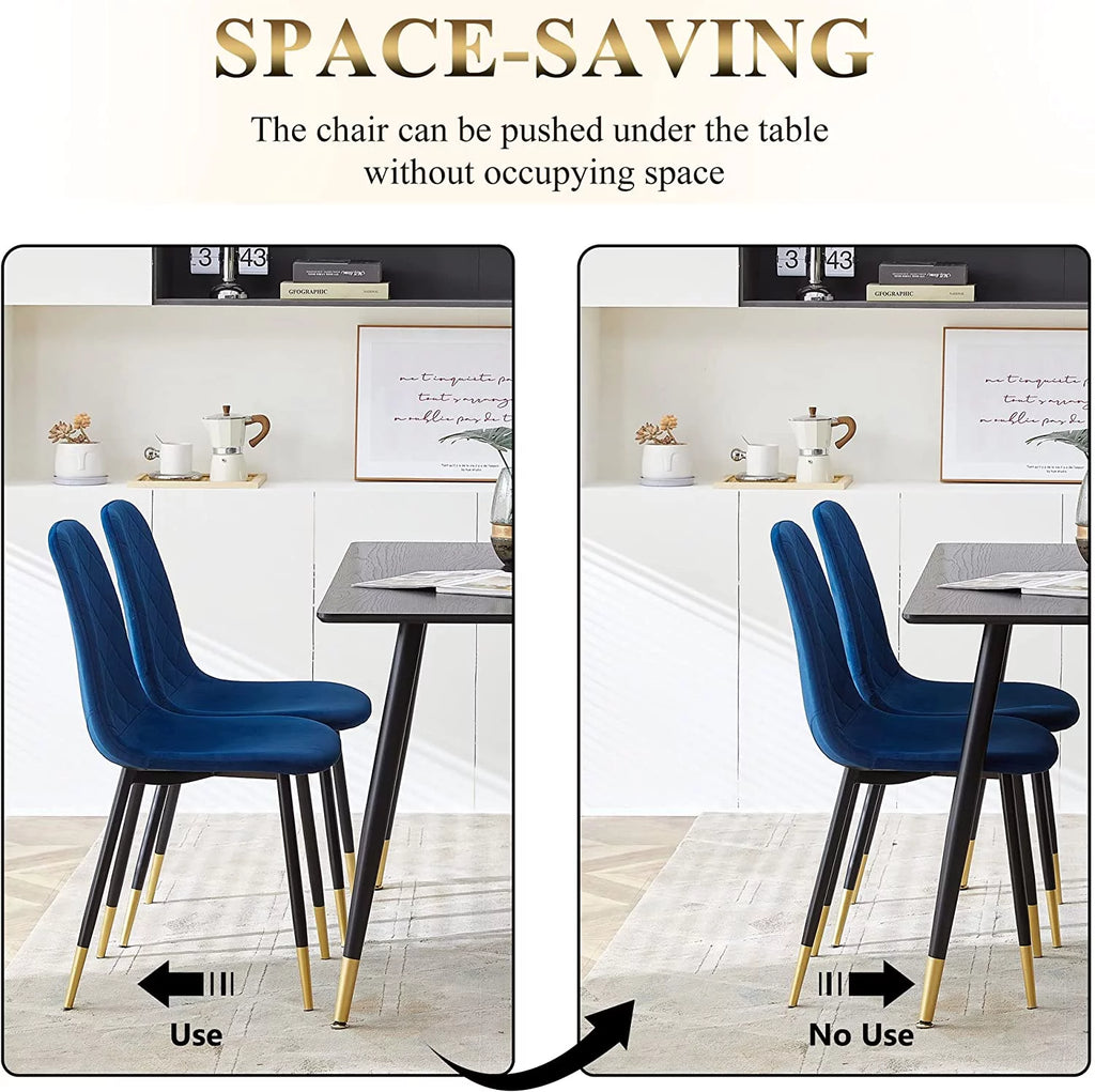 Faux Wood Rectangular Dining Table Set for 4 with Velvet Chairs Y3956
