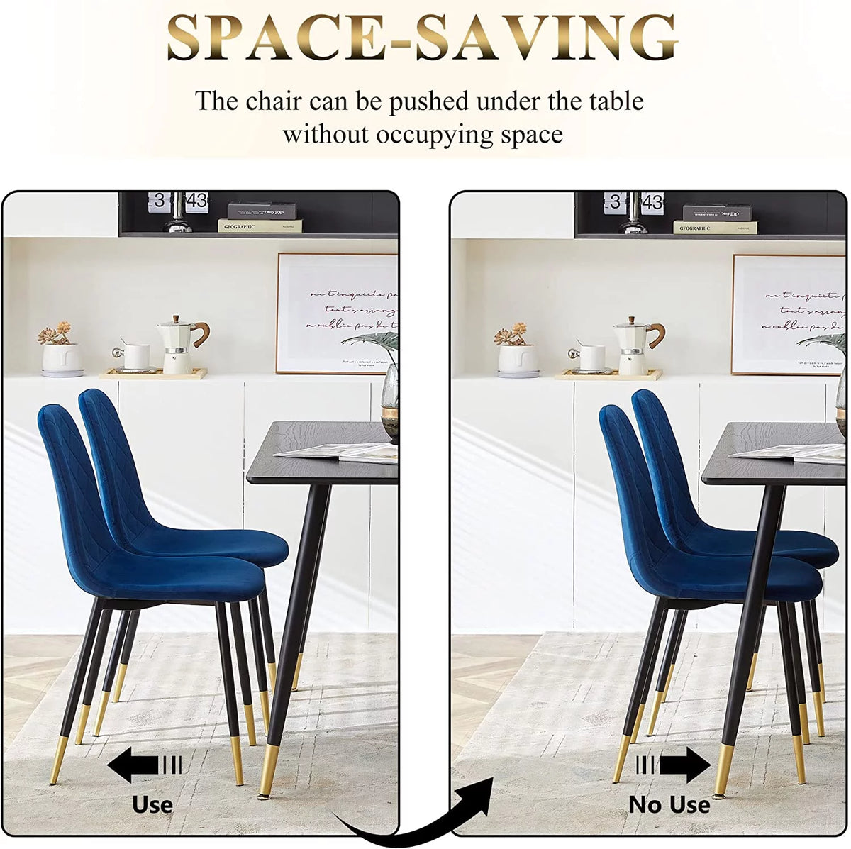Faux Wood Rectangular Dining Table Set for 4 with Velvet Chairs Y3956
