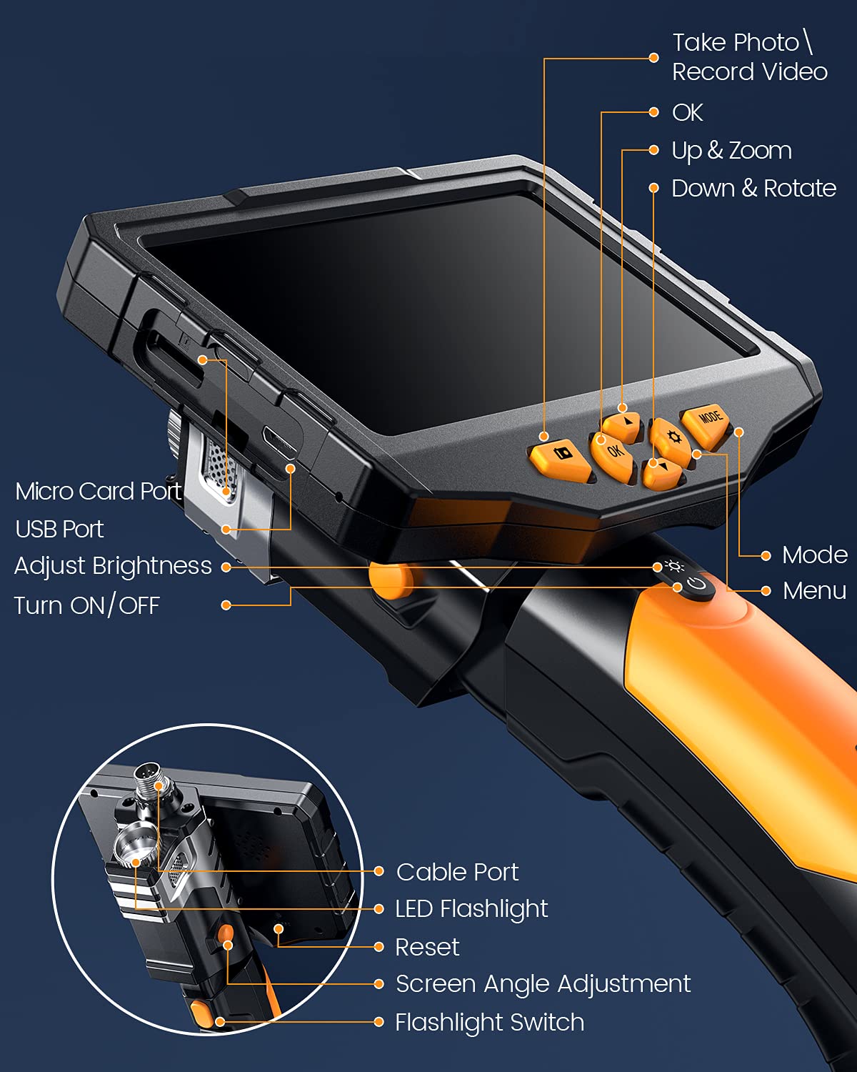 16.4ft Waterproof Flexible Borescope Inspection Camera with Light A7108