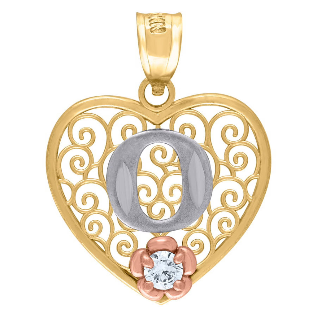 Tri color Gold Love Heart Letter O Charm Pendant Necklace P424592