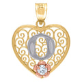 Tri color Gold Love Heart Letter O Charm Pendant Necklace P424592