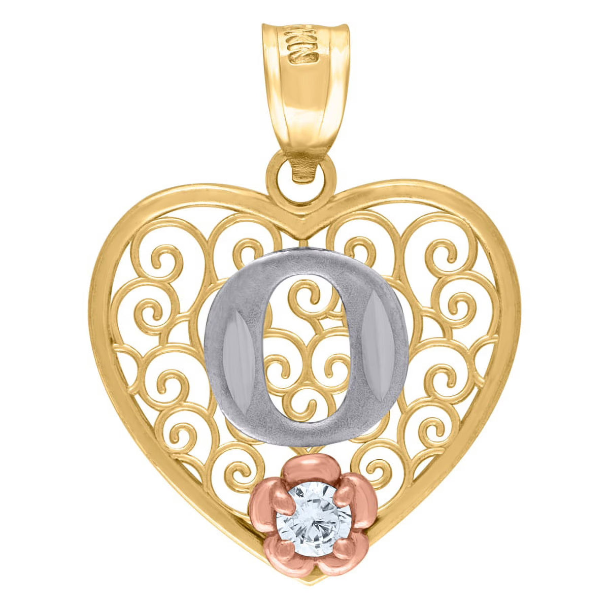 Tri color Gold Love Heart Letter O Charm Pendant Necklace P424592