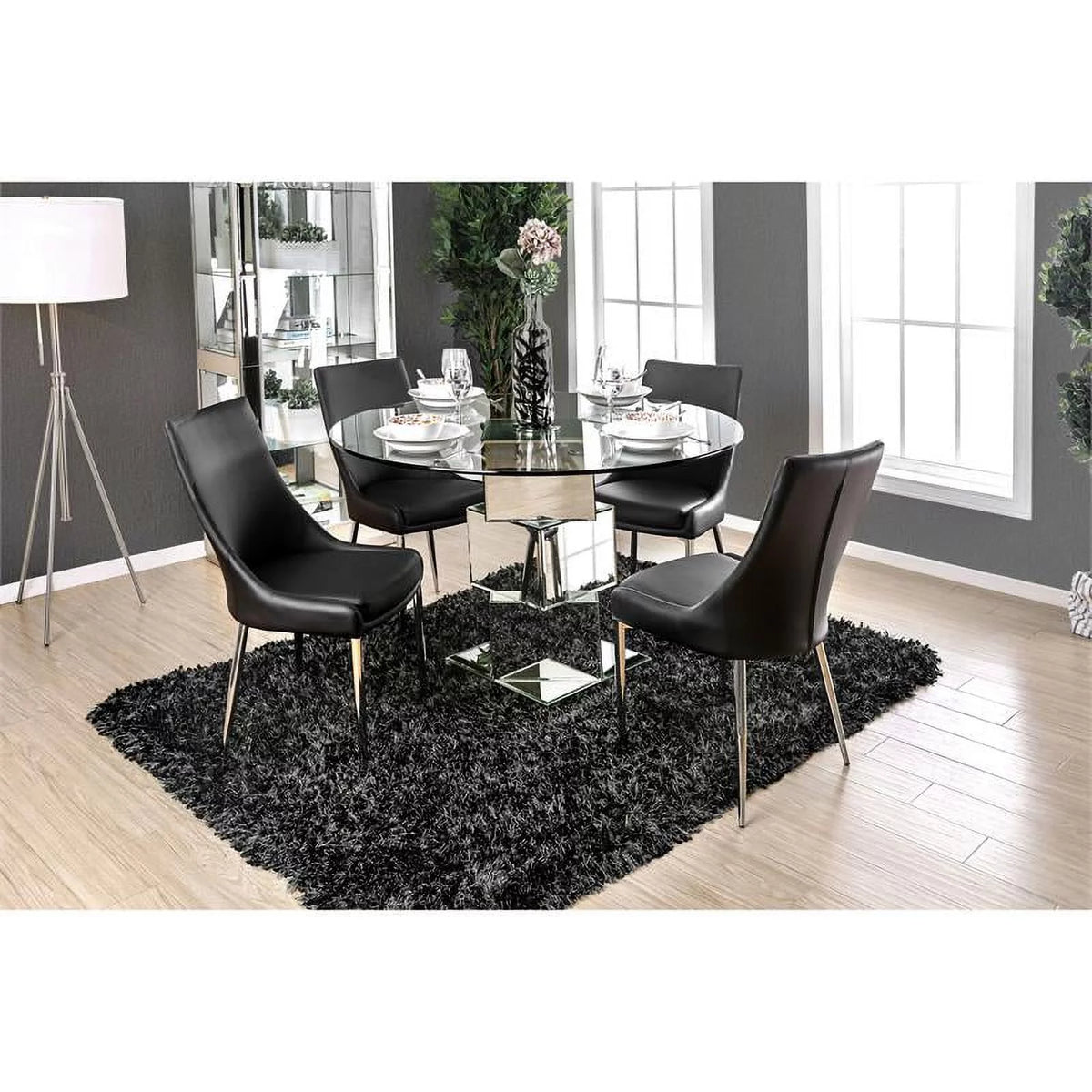Glass Top 5-Piece Dining Table Set in Black H7252