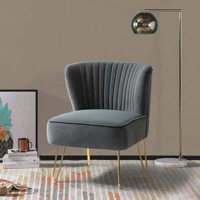 Gray Velvet Wide Side Chair I593