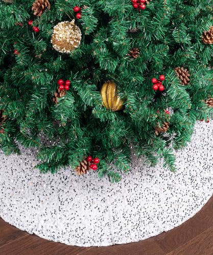 Silver Sequin Christmas Tree Skirt and Tree Collar, 24 Inch U217