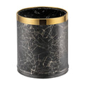 Brown Grapes Metal Round Trash Can with Faux Leather Wastebasket Z426543