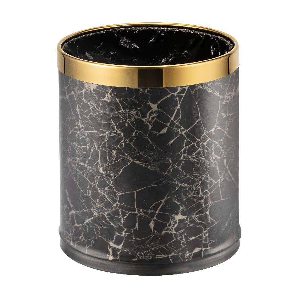 Brown Grapes Metal Round Trash Can with Faux Leather Wastebasket Z426543