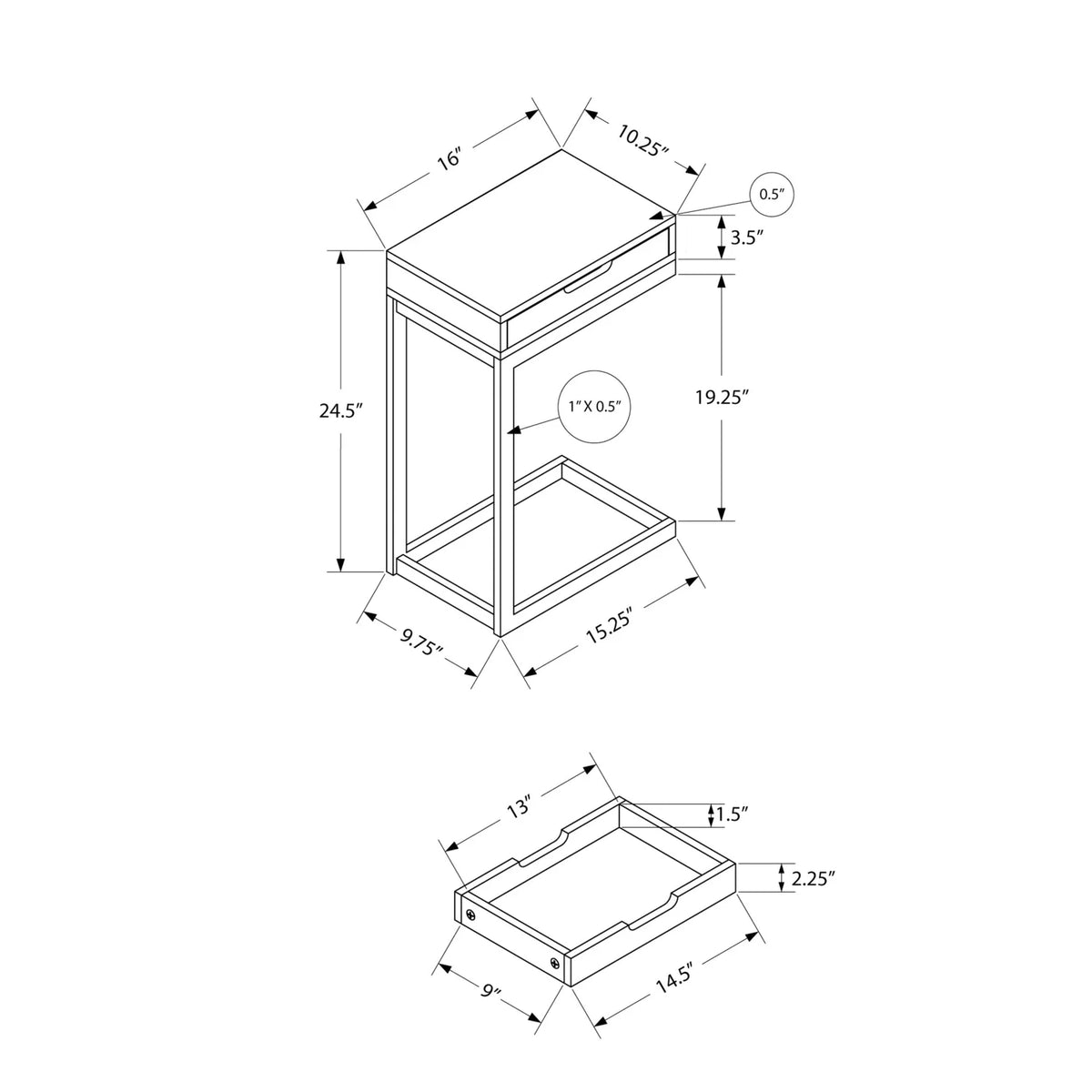White C-shaped Metal Accent Table U771668
