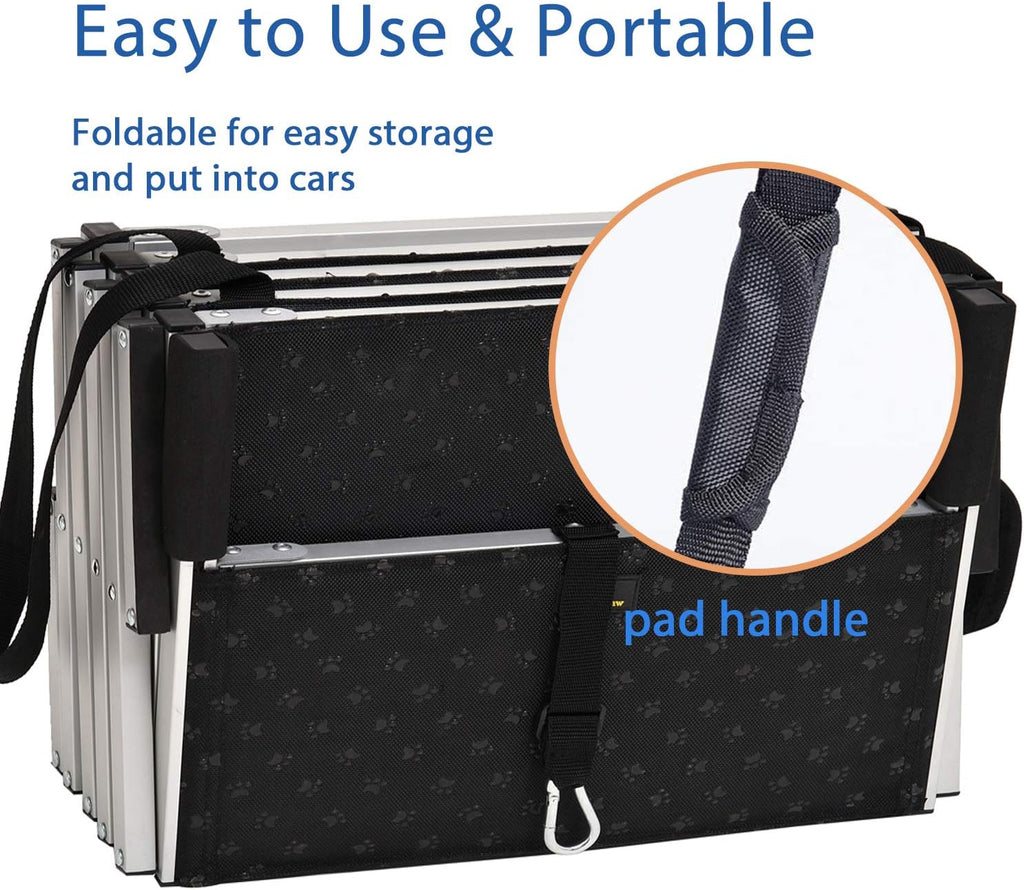 Extra Wide Aluminum Foldable Dog Car Stair with Nonslip Surface, 4 Steps D514798
