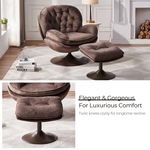 Olive Green Velvet Swivel Accent Chair with Ottoman Y2630