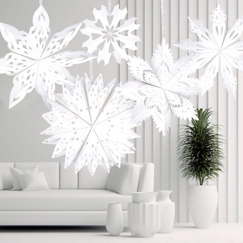 5 Pack Christmas Paper Snowflake Lanterns with LED Light O294