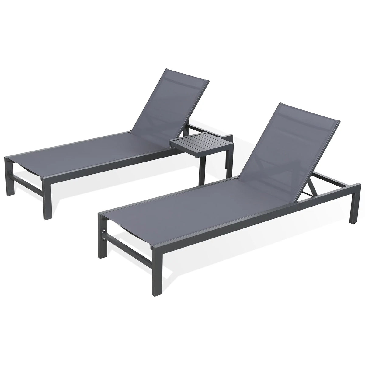 3 Pieces Outdoor Patio Aluminum Reclining Chaise Lounge Chairs Set with Side Table I177512