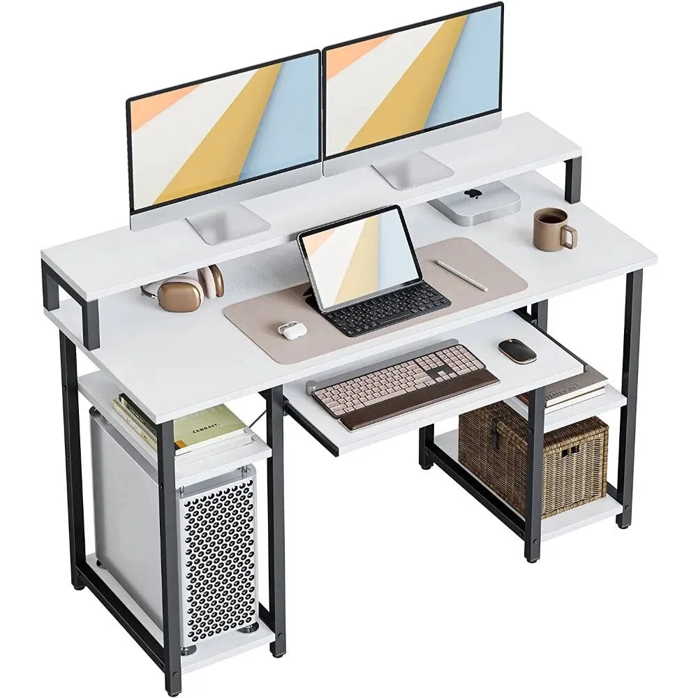 47 Inch White Computer Desk with Storage Shelves Y106610