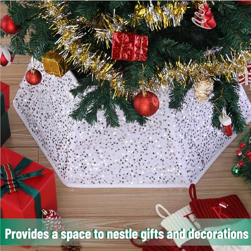 Silver Sequin Christmas Tree Skirt and Tree Collar, 24 Inch U217