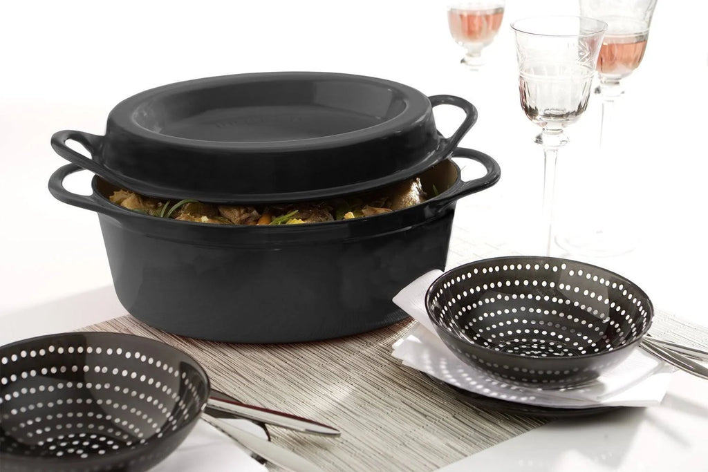 Satin Black Cast Iron Doufeu Casserole, 32 cm W103