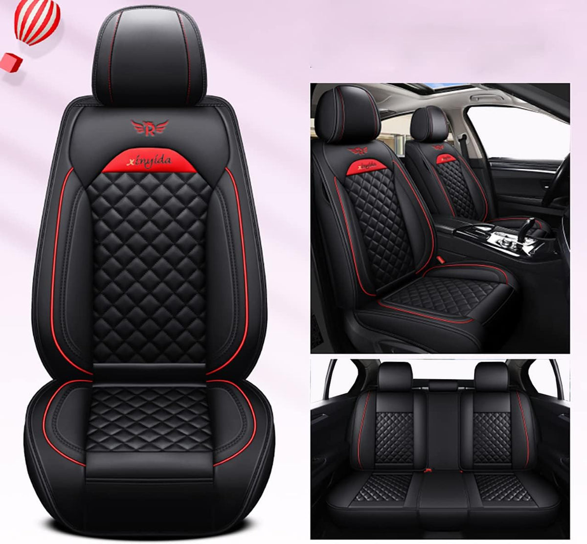 5pcs Faux Leather Car Seat Covers Full Set M3924