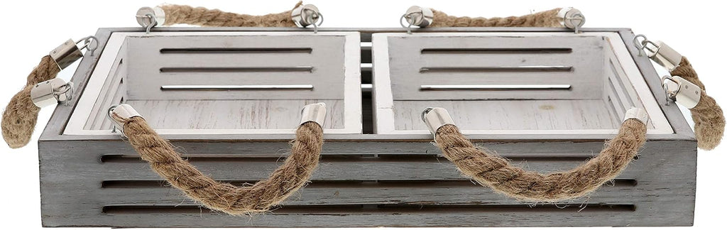 Nesting Serving Trays with Rope Handles, Set of 3, Wood Trays G744546