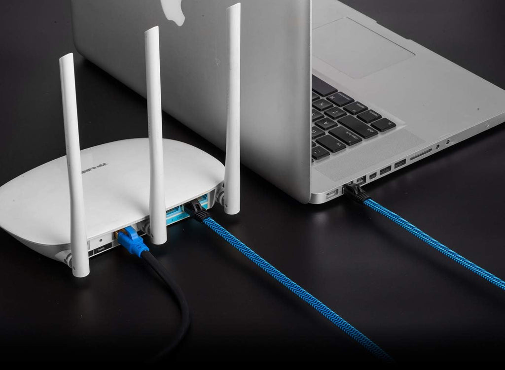 Cat 7 Ethernet Cable 100 ft Nylon Braided Flat Network Patch Cord RJ45 LAN Cable Pack of 2 K6146