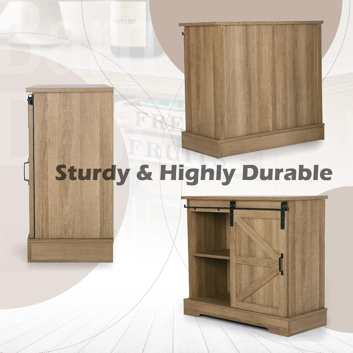 Farmhouse Coffee Bar Cabinet with Sliding Barn Door Sideboard Buffet Storage Cabinet I156