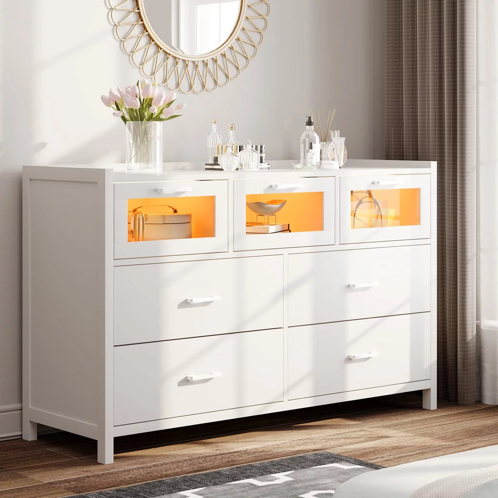 White 7 Drawer Wood Dresser B515