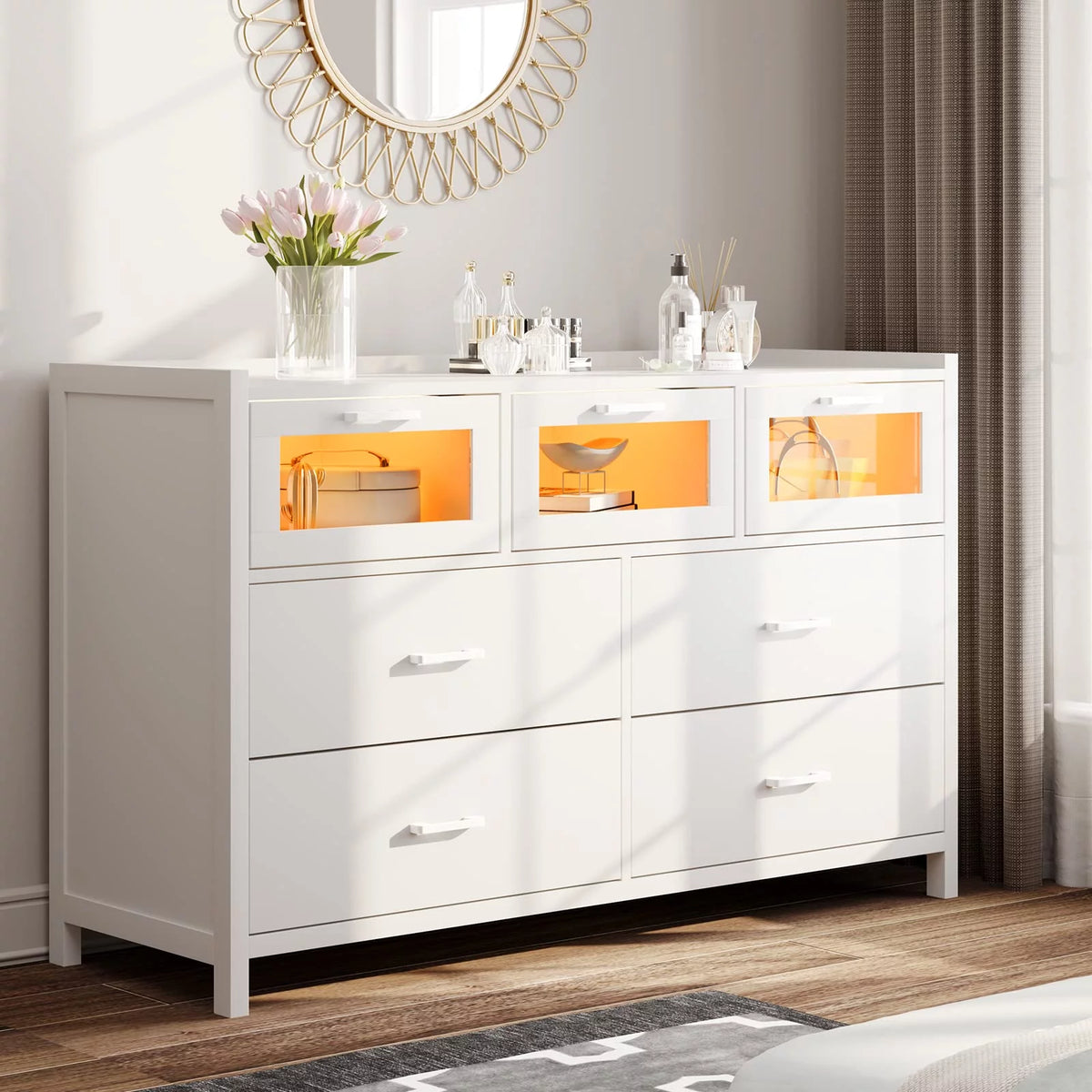 White 7 Drawer Wood Dresser B515