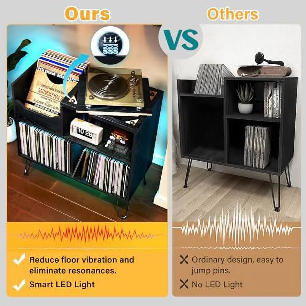 Black Record Player Stand with Charging Station F267