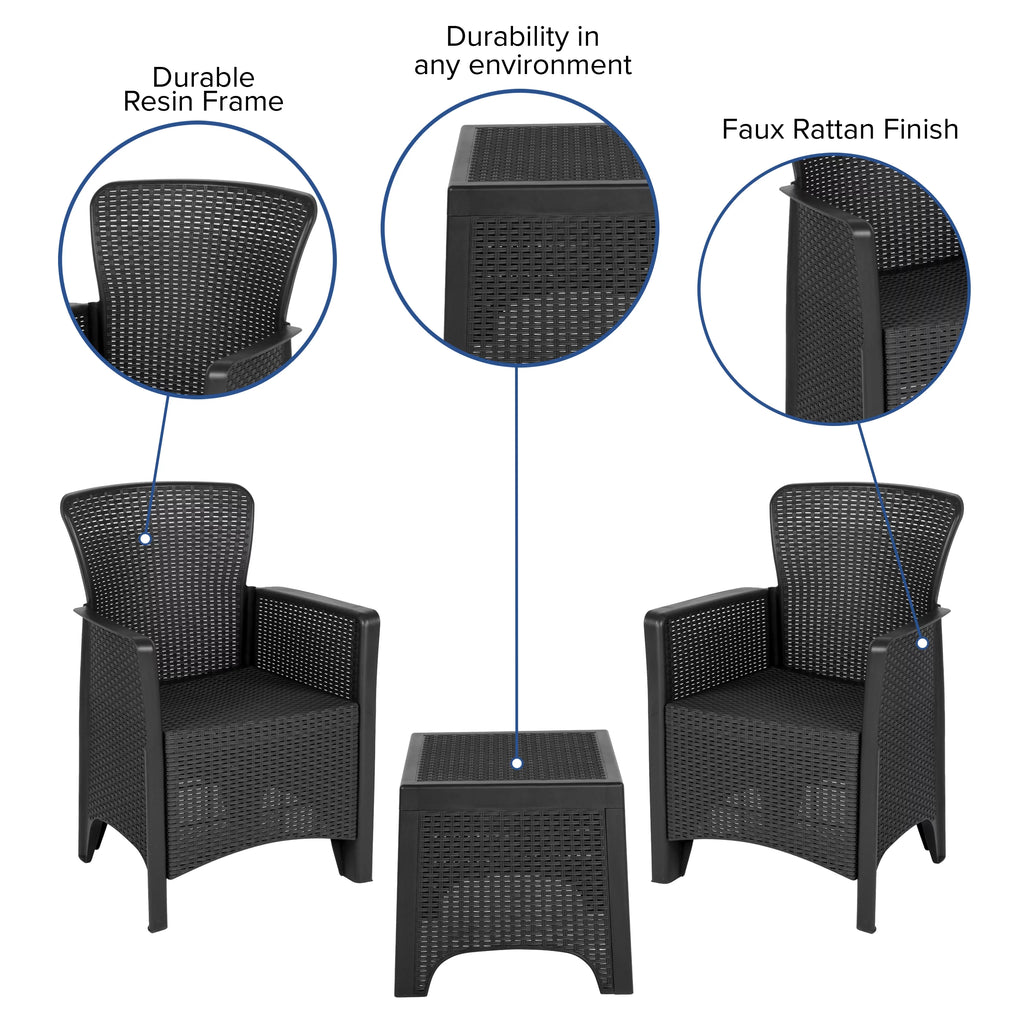 Faux Rattan Wicker Lounge Chairs and Side Table D40853