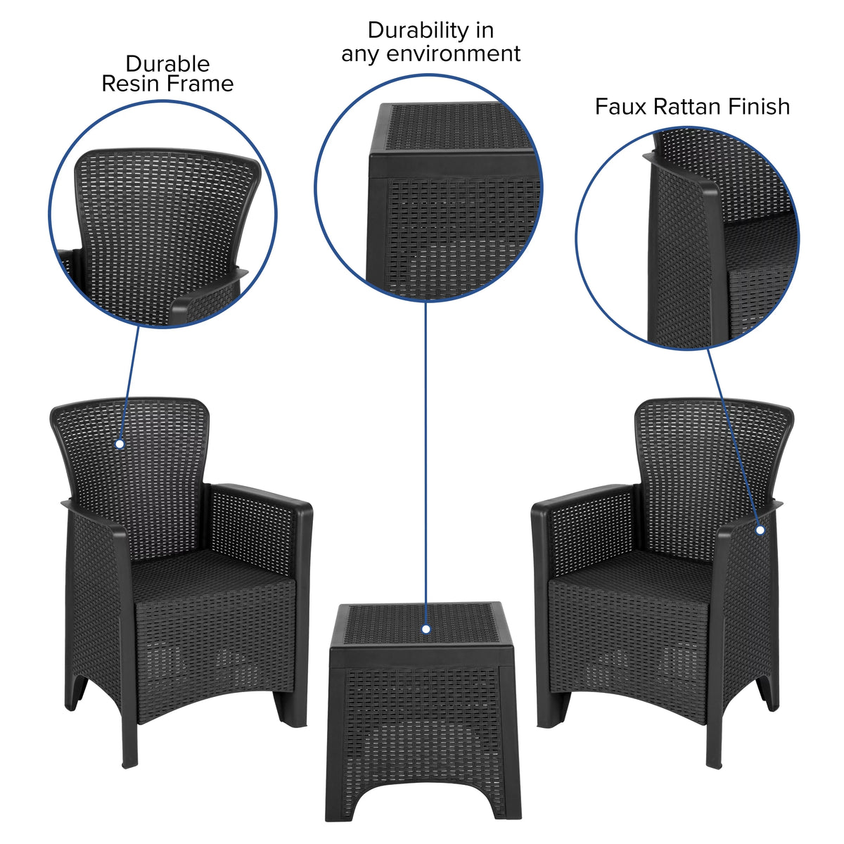 Faux Rattan Wicker Lounge Chairs and Side Table D40853