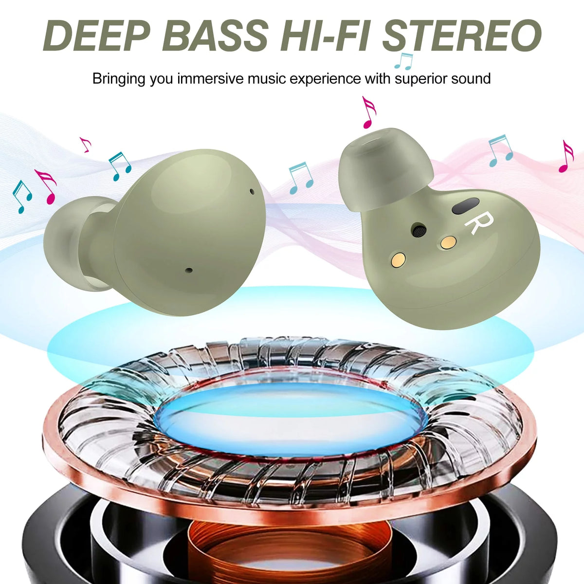 Truly Wireless Bluetooth Headphones with Noise Isolation, Amplified Bass and Dual Dynamic Microphone - Green G6253