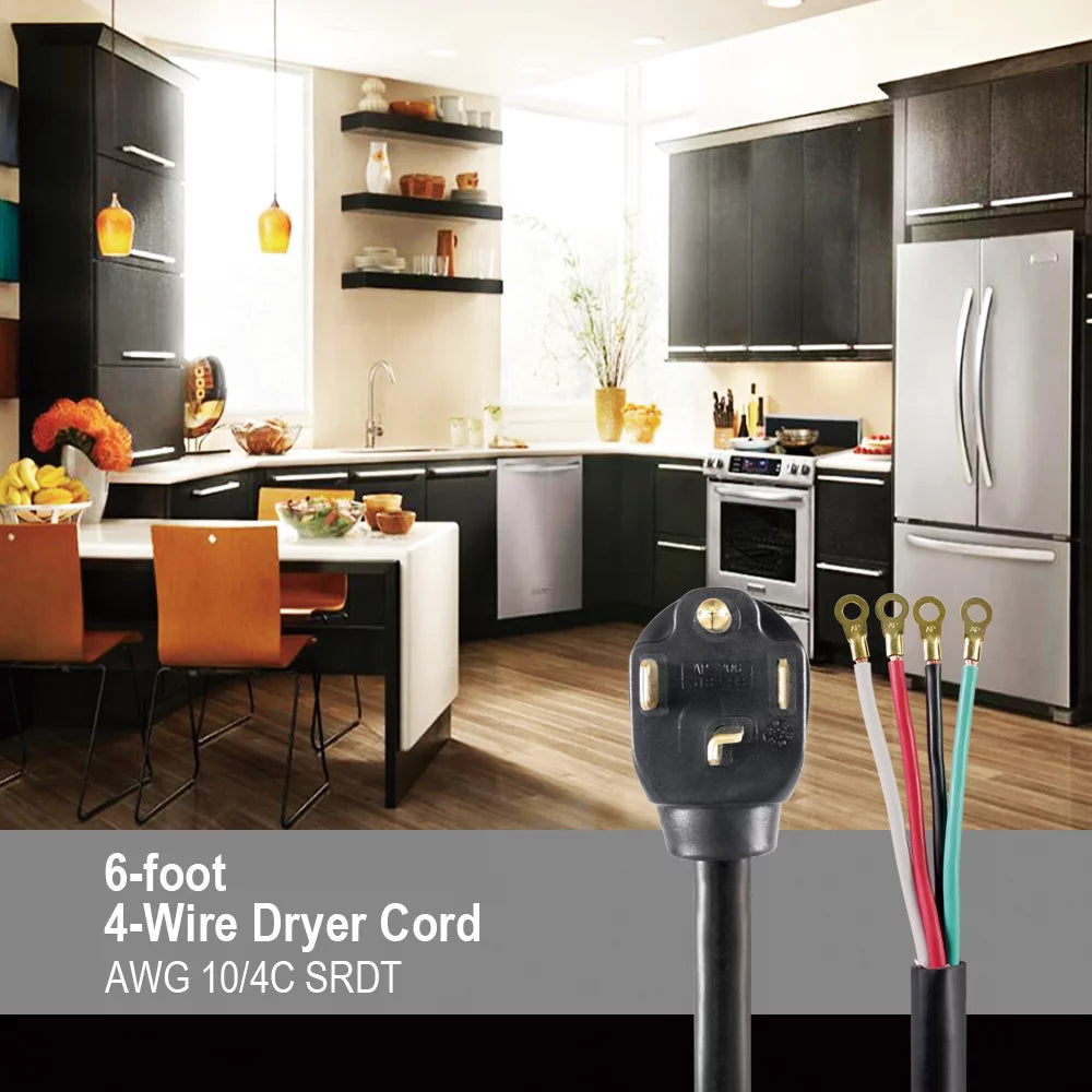 6FT 10AWG 4 Prong Black Dryer Cord C140