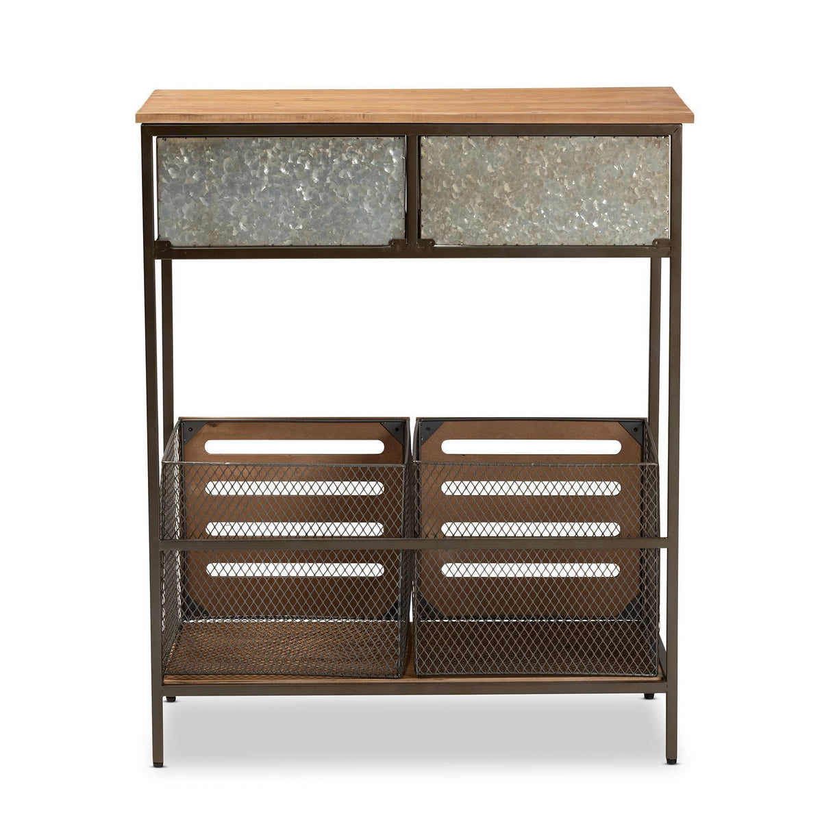 Oak Brown Finished Wood and Black Metal 2-Drawer Storage Cabinet E683982