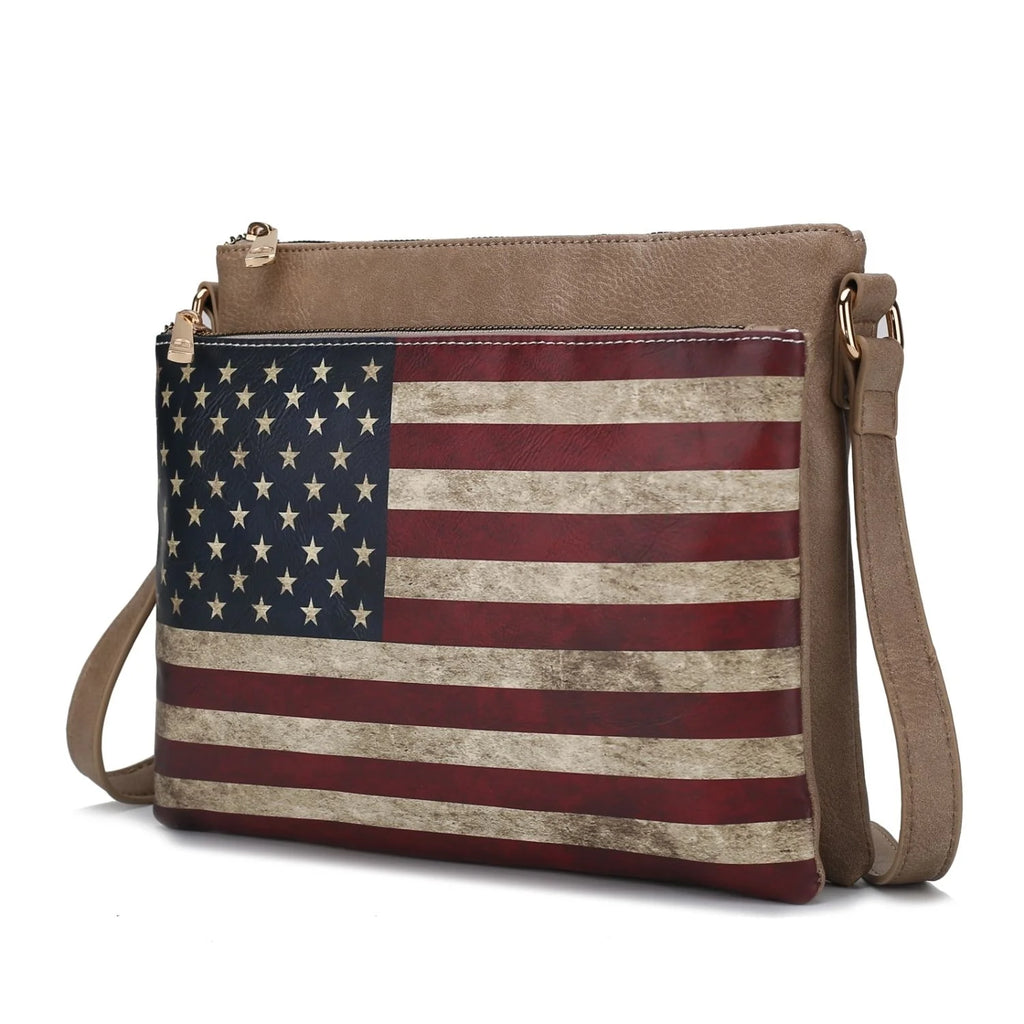 Printed Flag Vegan Leather Womens Crossbody Bag P899228