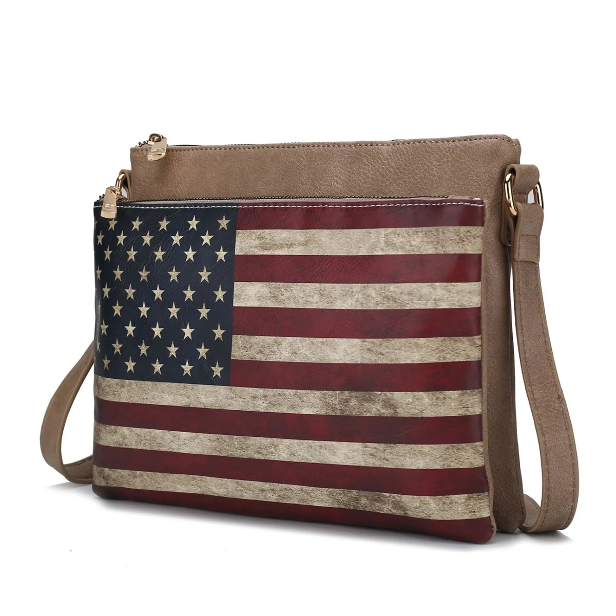 Printed Flag Vegan Leather Womens Crossbody Bag P899228