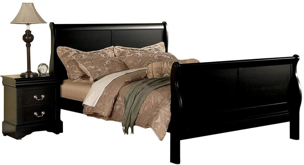 Queen Panel Bed 3pc Set with 2 Nightstands Black Finish V84616