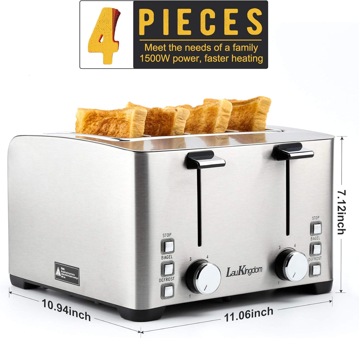 4 Slice Stainless Steel Toaster with Extra Wide Slots Y453074