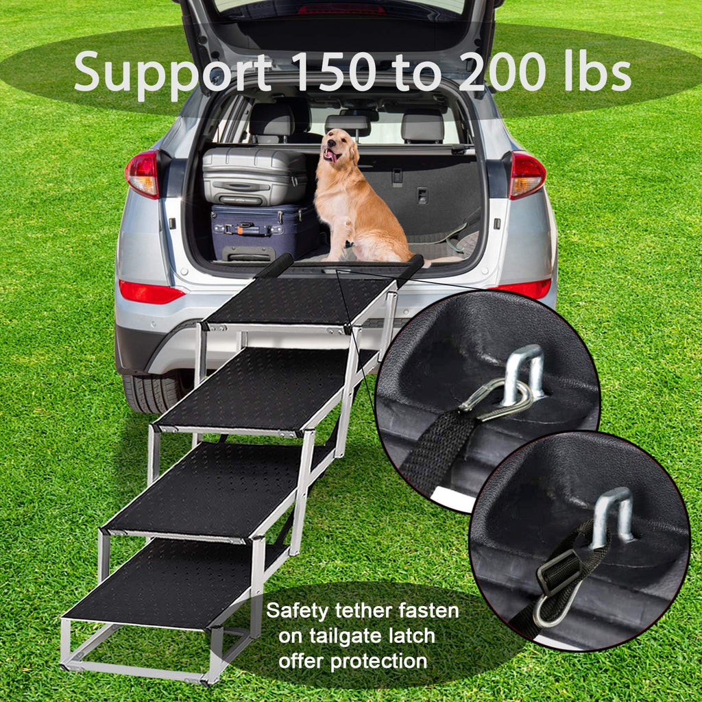 Extra Wide Aluminum Foldable Dog Car Stair with Nonslip Surface, 4 Steps D514798