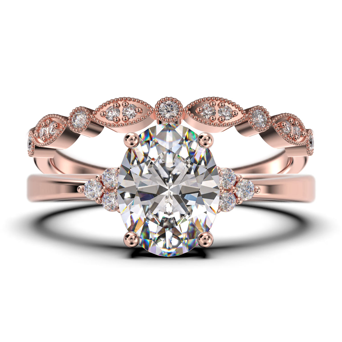 10k Solid Rose Gold Oval Cut Diamond Moissanite Engagement Ring W478
