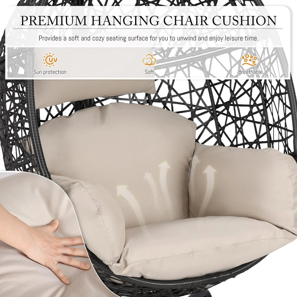 Oversized Black Hanging Swing Egg Chair with Stand and Beige Set R928