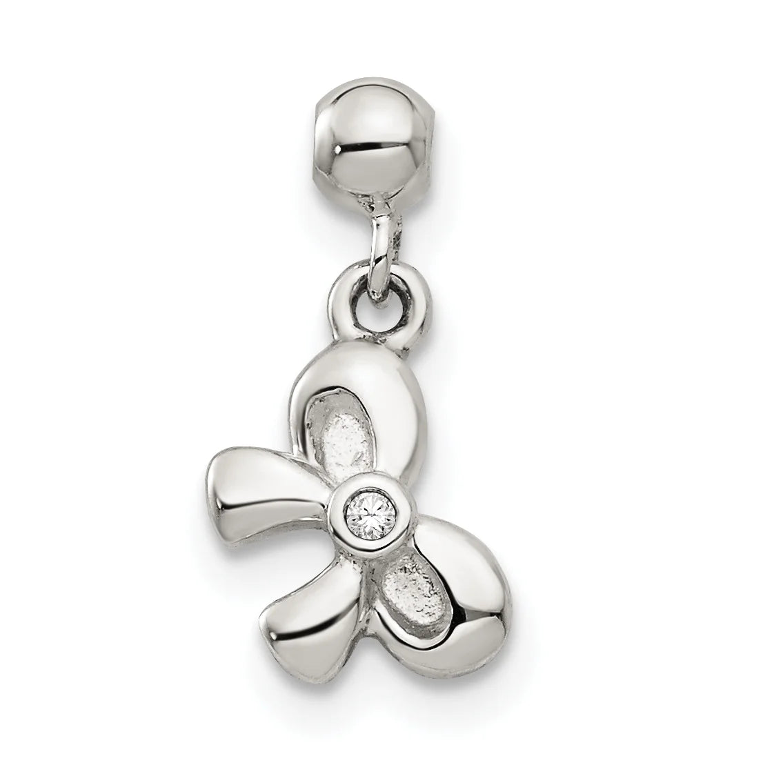 Sterling Silver Created Crystal Bow Charm Pendant with Rope Chain Necklace 20'' A835609
