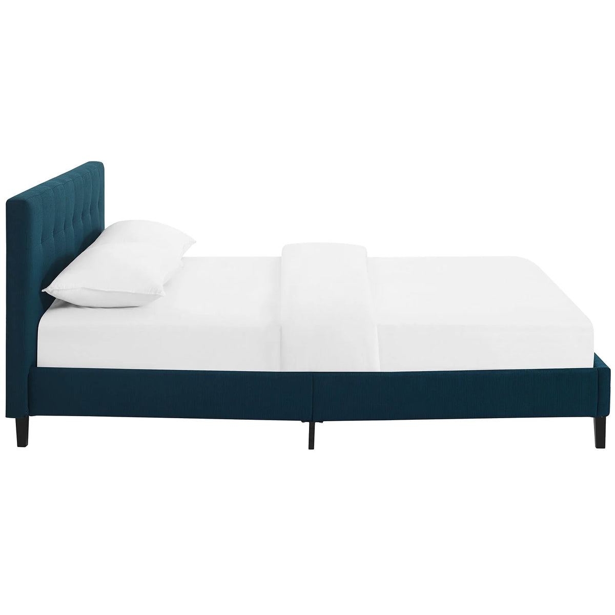 Queen Size Navy Blue Fabric Wood Platform Bed Frame O948842