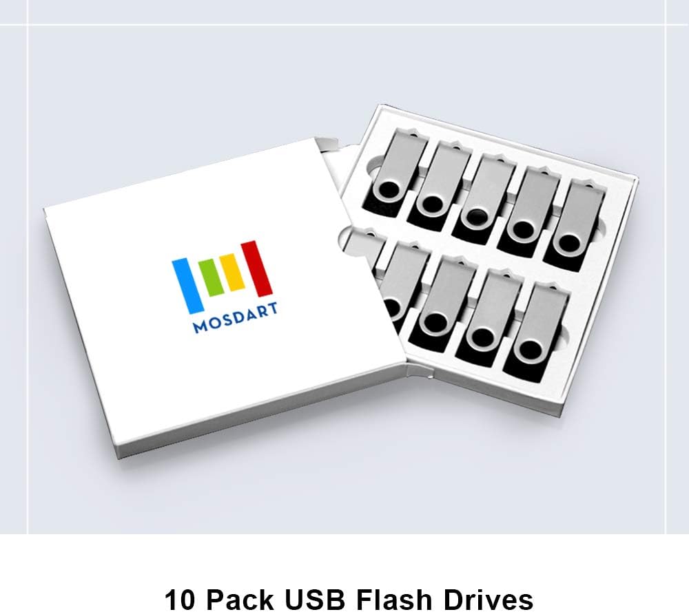 10 Pack 4GB USB2.0 Swivel Flash Drives with Led Indicator, Black Z670882