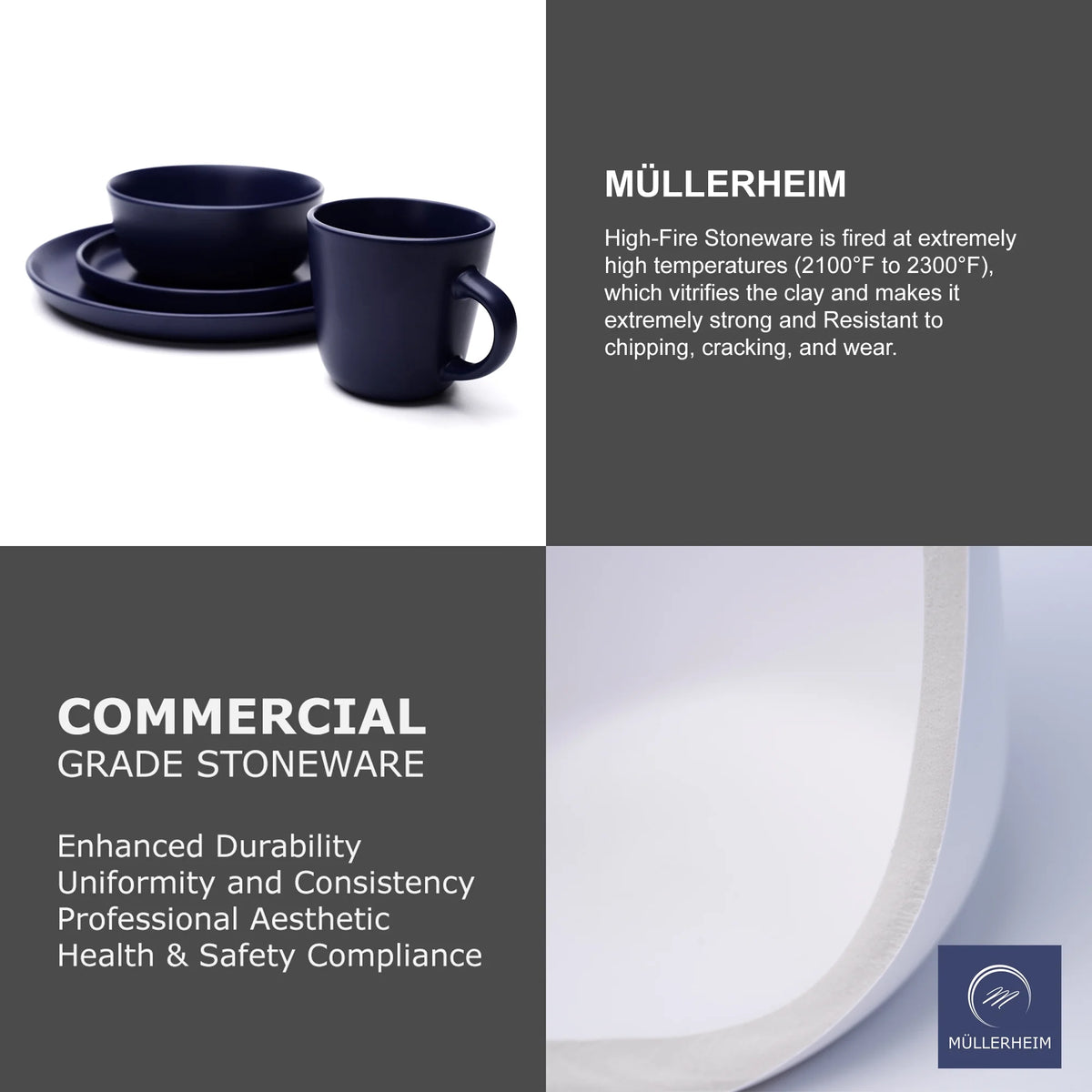 16-Piece Matte Dark Blue Ceramic Stoneware Dinnerware Set U37359