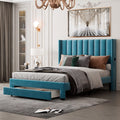 Queen Size Velvet Upholstered Platform Bed with Storage and Headboard P791