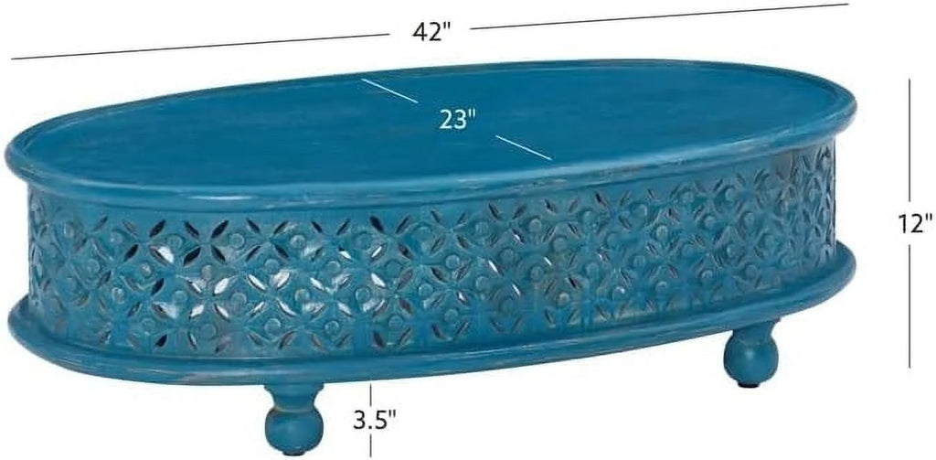 Blue Oval Wood Coffee Table D590346