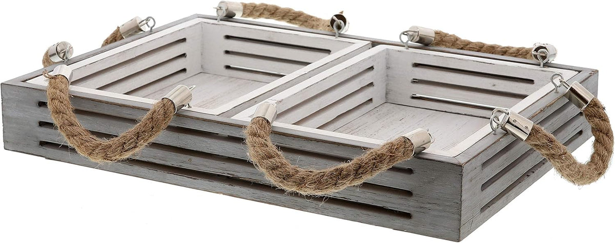 Nesting Serving Trays with Rope Handles, Set of 3, Wood Trays G744546