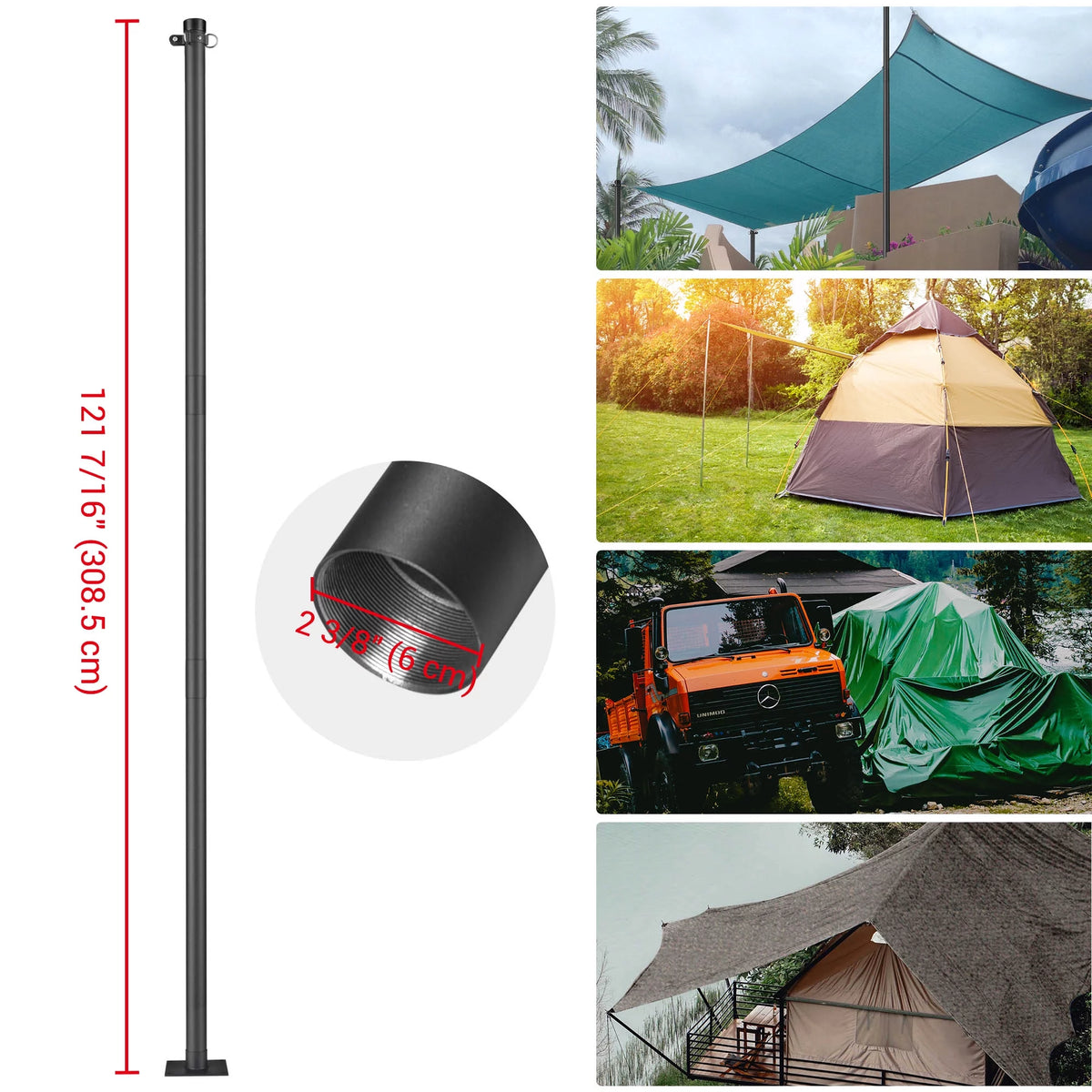 10Ft Black Shade Sail Pole E15402