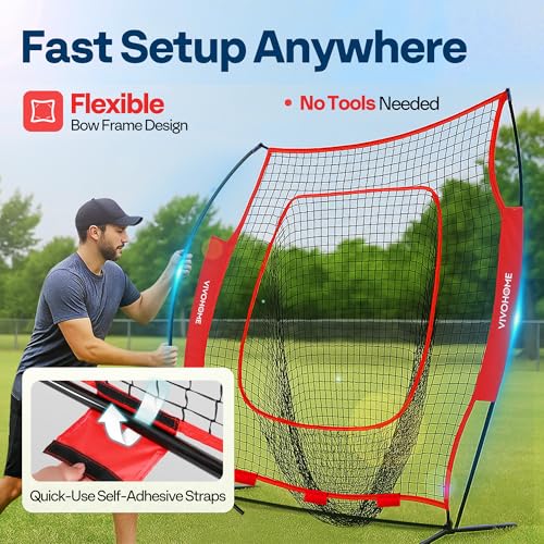 7x7 Ft Baseball Softball Practice Net with Batting Tee and Carry Bag E331050