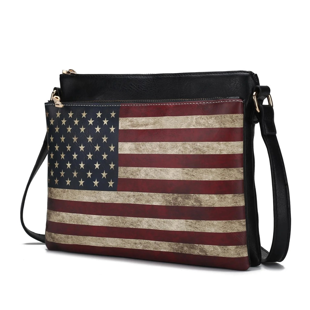 Printed Flag Vegan Leather Womens Crossbody Bag P899228